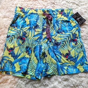 NWT Disney Stich Men's Size Medium Tropical Blue and Yellow PJ Shorts